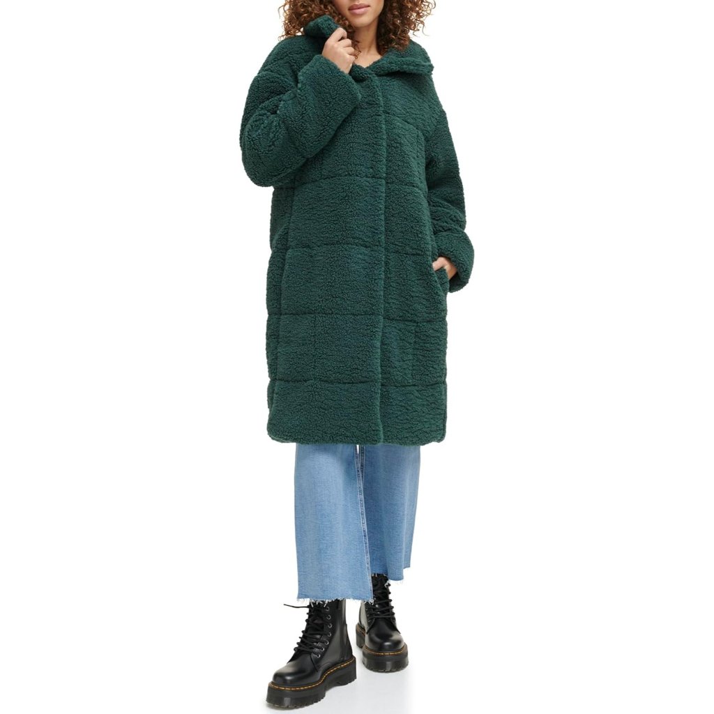 Women's Darkest Spruce Imported Polyester Patchwork Quilted Teddy Warmth Coat